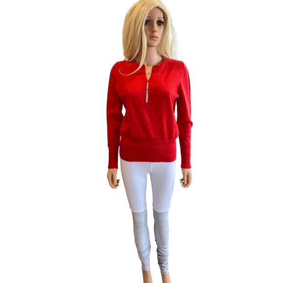 Susan Bristol Vintage 100% Merino Wool Red Sweater Women's L/XL Pullover Buttons - Picture 3 of 11